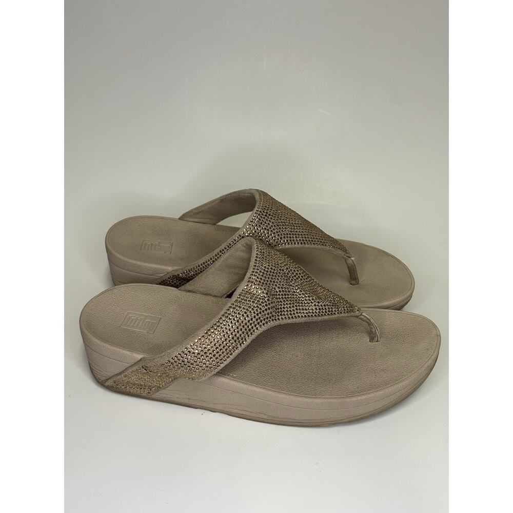 FitFlop Lulu Crystal Embellished Gold Thong Comfort Sandals Orthotic Size 7